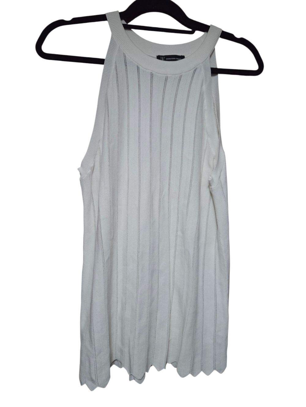 White Ribbed Knit Halter Tank Top Size XL Excellent Used Condition